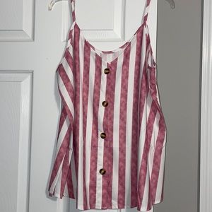 Pink and white stripped button tank